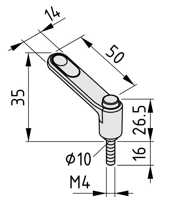 Clamp Lever Pi 50 M4x16, white aluminum, similar to RAL 9006 - 0.0.684.57