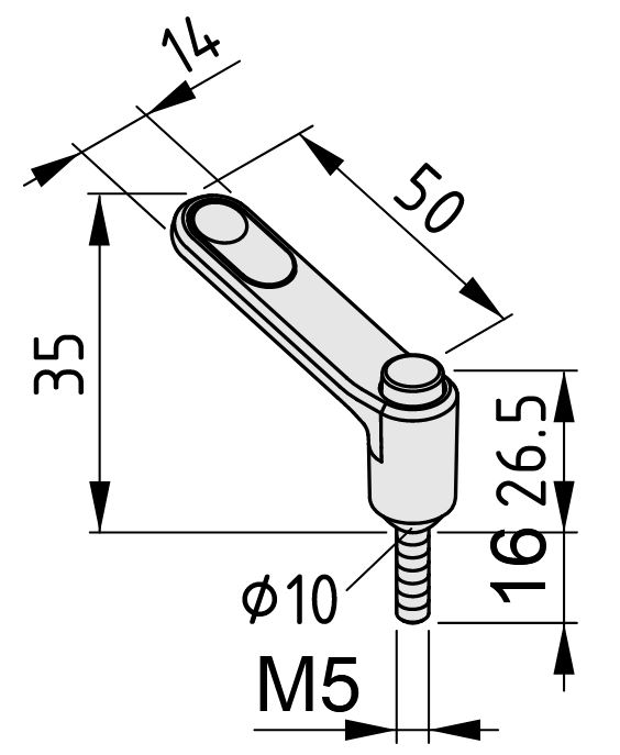 Clamp Lever Pi 50 M5x16, white aluminum, similar to RAL 9006 - 0.0.684.60