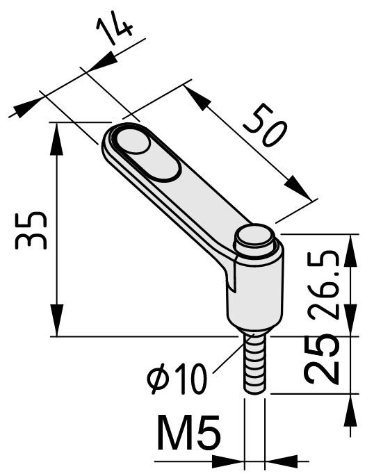 Clamp Lever Pi 50 M5x25, white aluminum, similar to RAL 9006 - 0.0.684.61